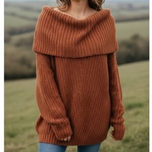 Umgee Long Sleeve Sweater In Warm Rust Size M
